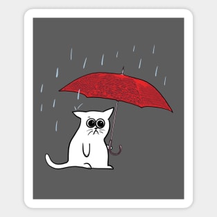 Cat and rain, cat with red umbrella Magnet